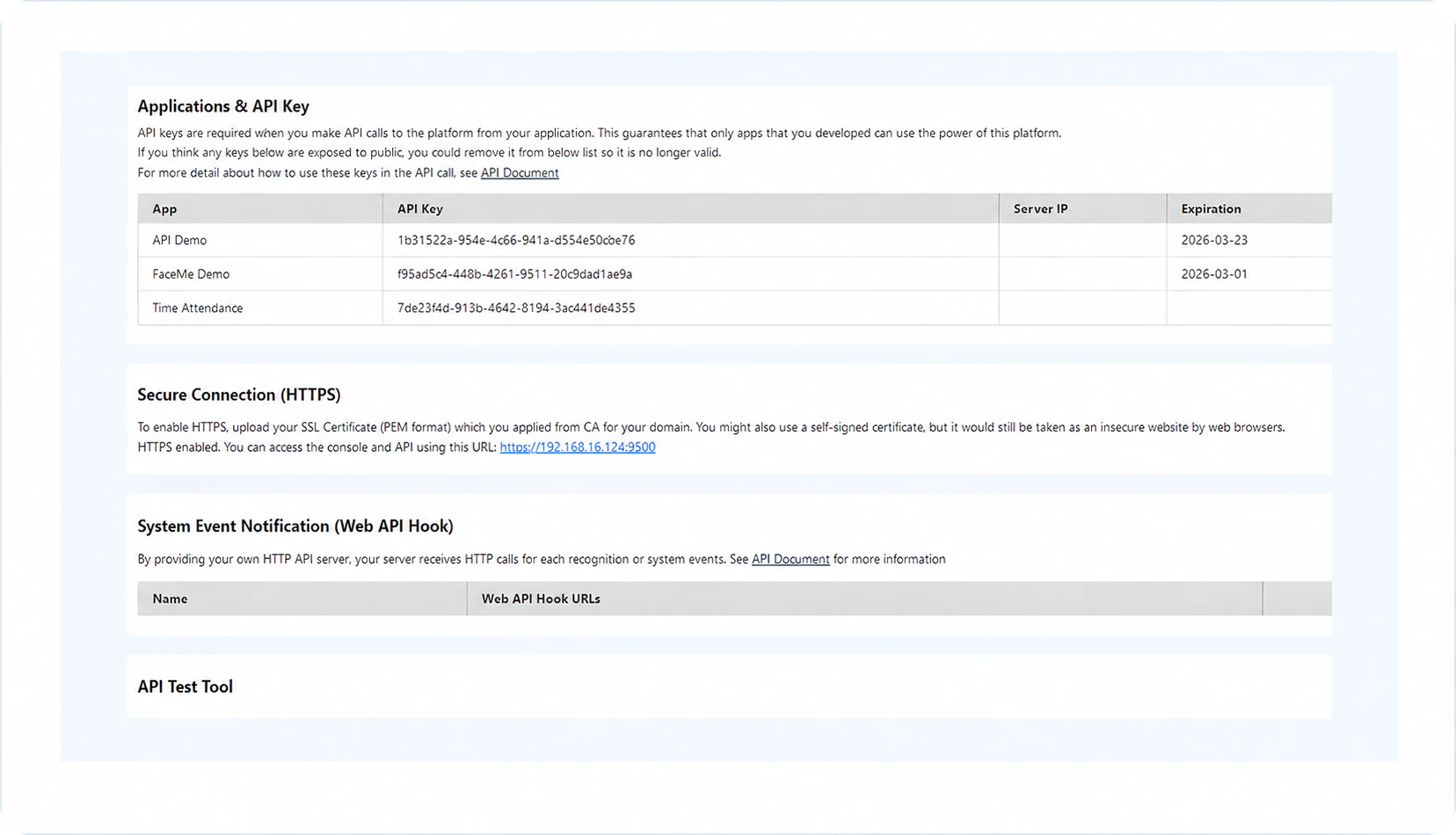 Developer Settings screen of the FaceMe developer console
